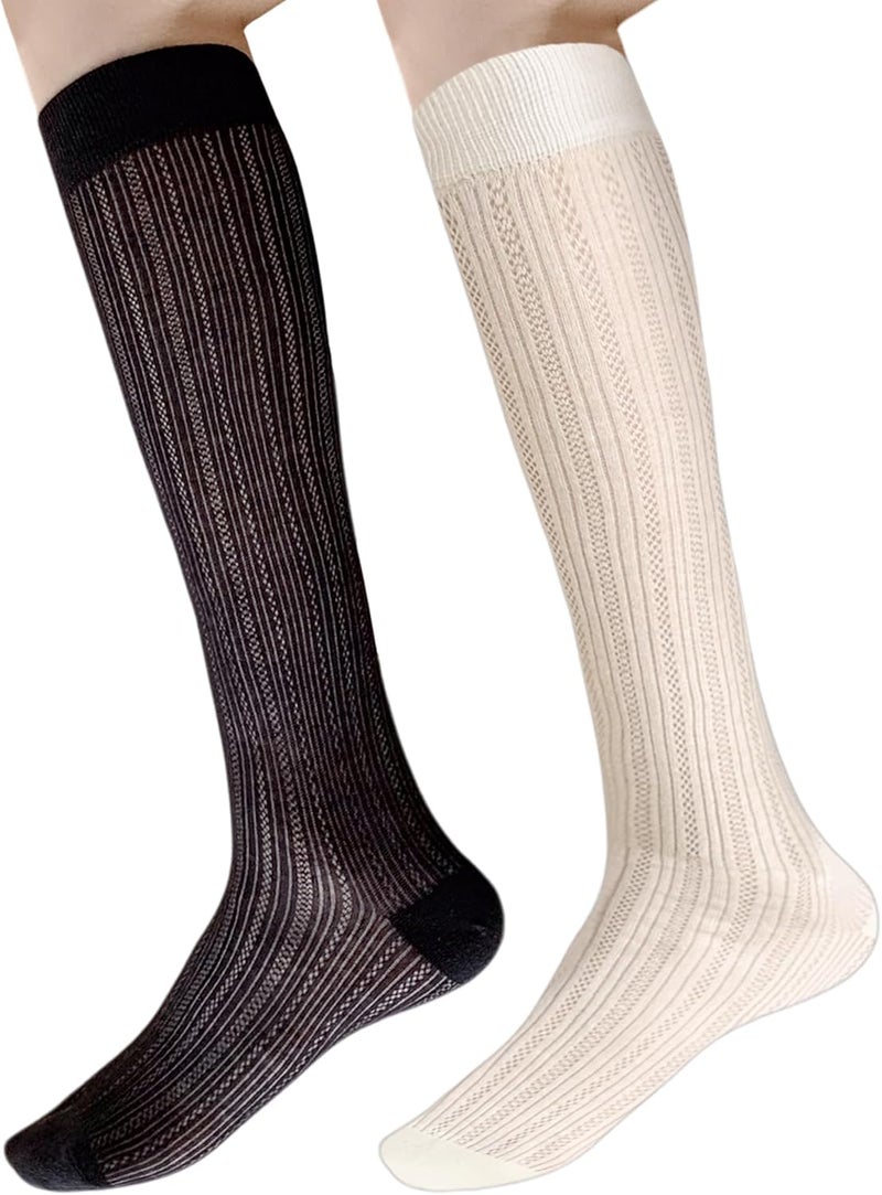 Arukora Store Women Knee High Socks Size 5-9 Thin Breathable Cotton Boot Sock White Gray Black - Image 1